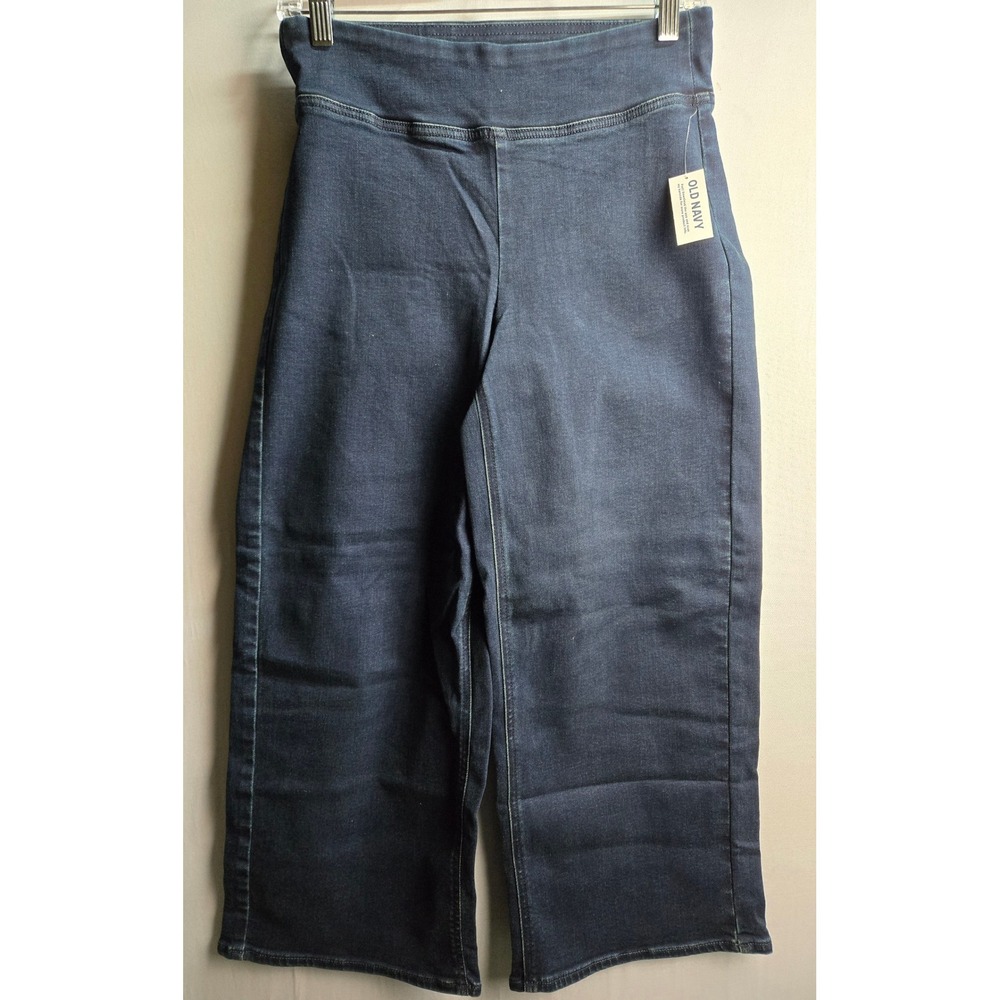 Old Navy Weekender High Rise Wide Leg Pants Dark Wash Denim Petite 6 Pull On